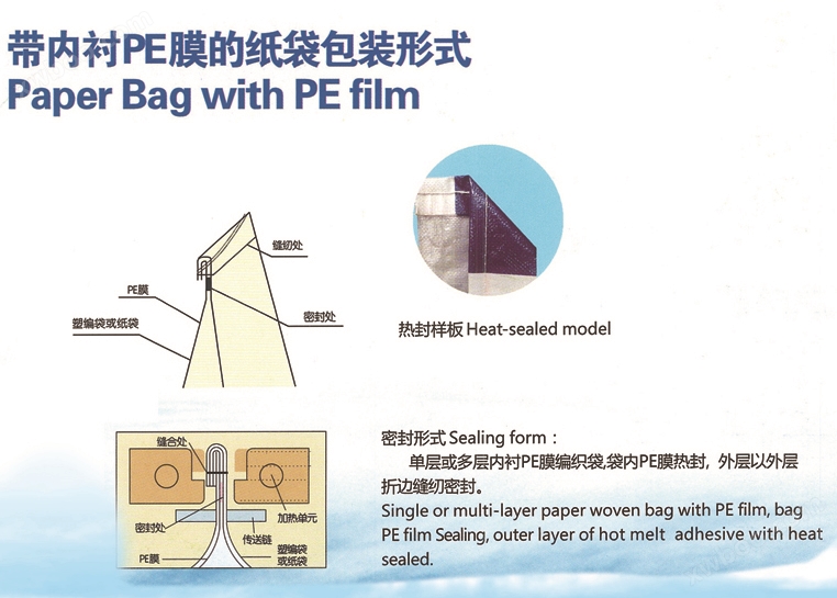 编织袋热封缝合机带PE膜的纸袋包装形式